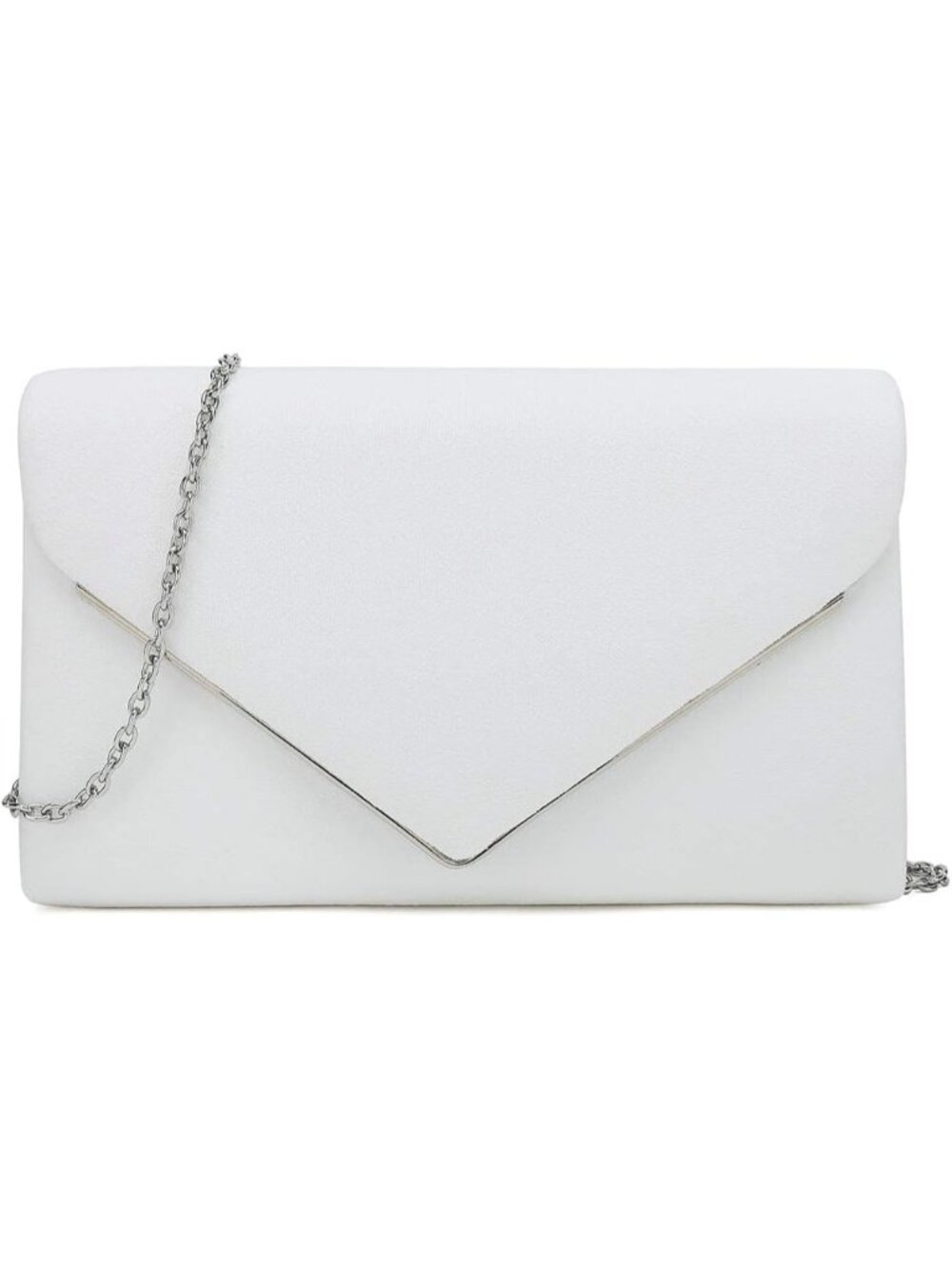 👜 Women's White Faux Suede Clutch Bag Elegant Metal Binding Evening Purse